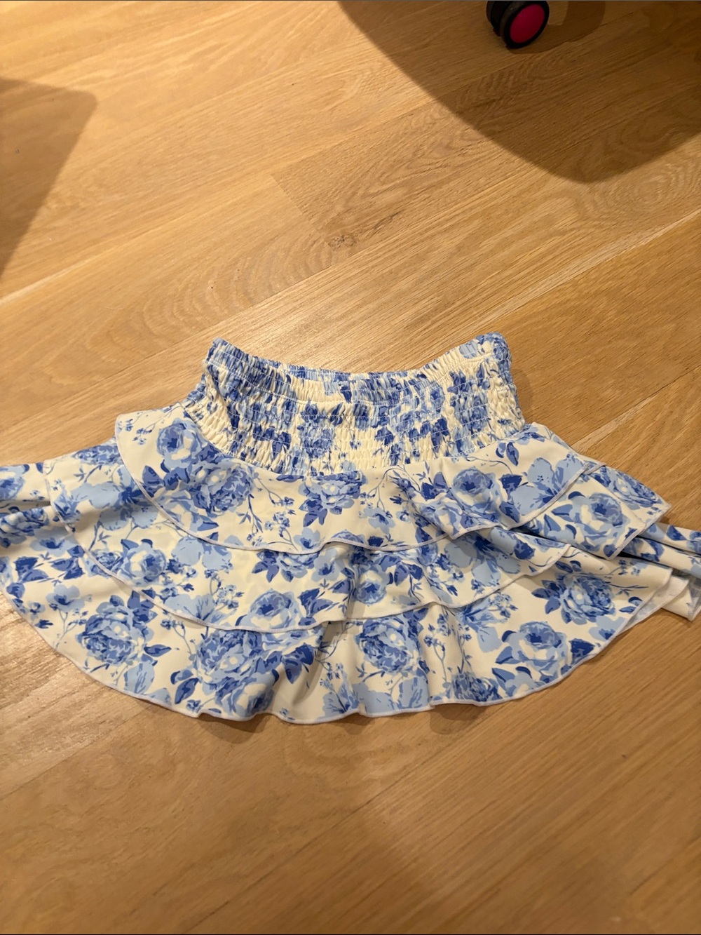 Smocked Blue Floral Mini Skirt for Kids - Picture 3 of 3